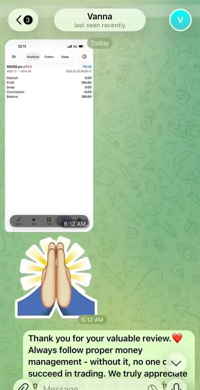 Vanna — Gold sell result shared on Telegram, 20 July